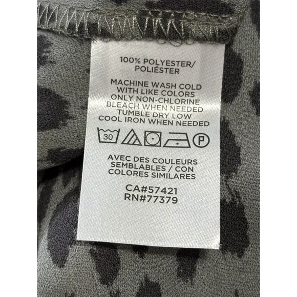 LOFT/Ann T Womens Large Black Gray Leopard Print Short Sleeve Blouse Shirt Vneck - Picture 6 of 7